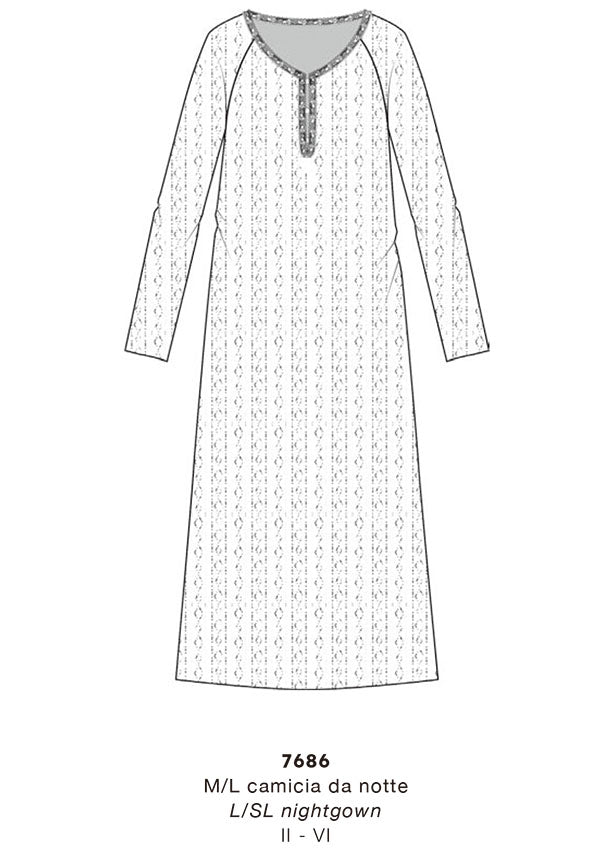 【7686】WOMAN L/SL NIGHTGOWN AJOURE' COTTON【Oscalito】