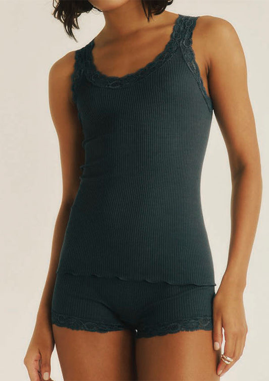 【3410】WOMAN TANK TOP WOOL SILK RIB W/LEAVERS【Oscalito】