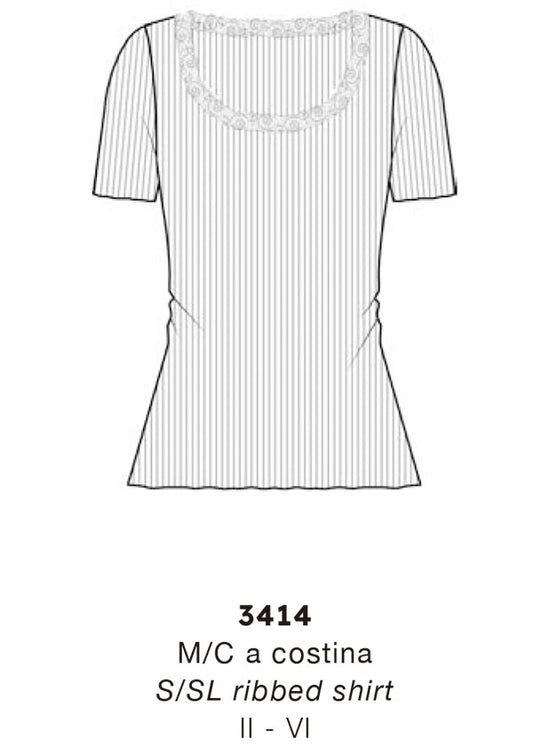 【3414】WOMAN T-SHIRT WOOL SILK RIB LEAVERS【Oscalito】
