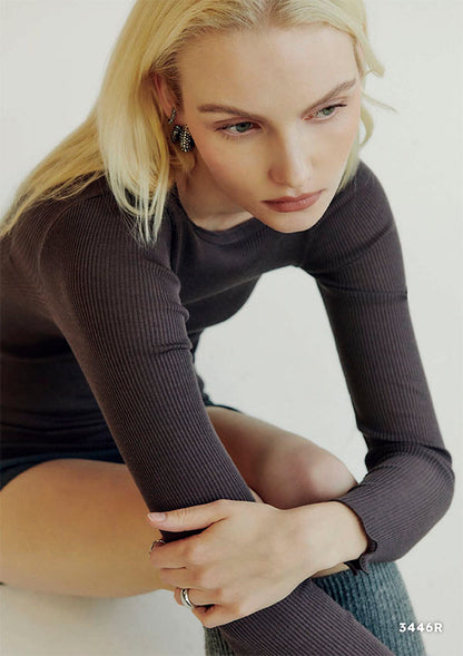 【3446R  】WOMAN L/SL WOOL SILK RIB【Oscalito】