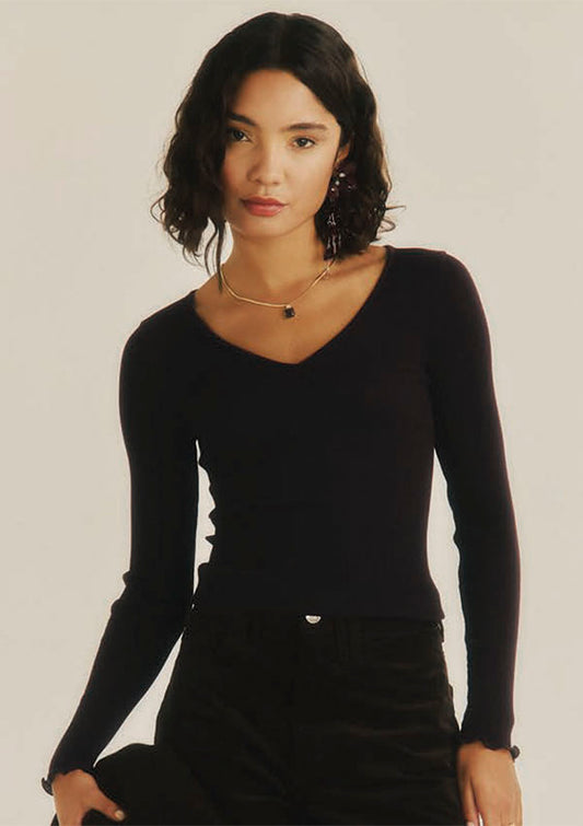 【3486】WOMAN L/SL "V" WOOL SILK RIB 【Oscalito】