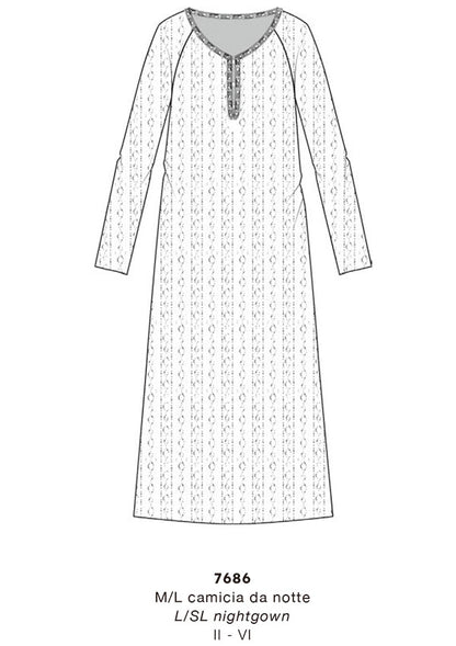 【7686】WOMAN L/SL NIGHTGOWN AJOURE' COTTON【Oscalito】