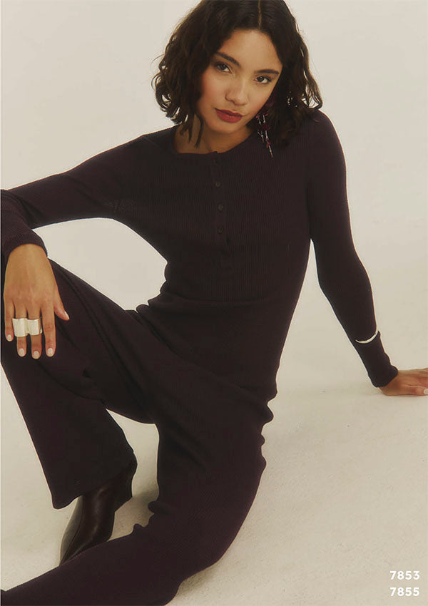 【7853】WOMAN L/SL HENLEY SHIRT WOOL/SILK WAFFLE 【Oscalito】
