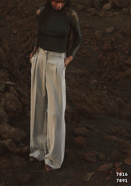 【7891】D PANTALONE VISCOSA AMPIOCON PINCES E TASCHE【Oscalito】